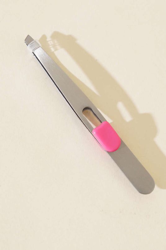 Gerade Pinzette mit dicker Spitze, silberfarben, fuchsiafarben