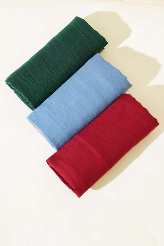 Einfarbiges 3-teiliges Schal-Set aus Baumwolle, Sortiment 2