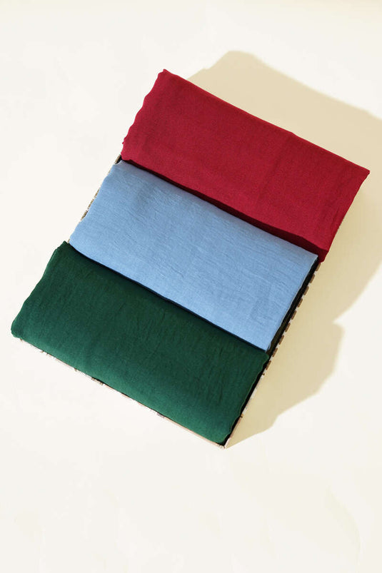 Einfarbiges 3-teiliges Schal-Set aus Baumwolle, Sortiment 2