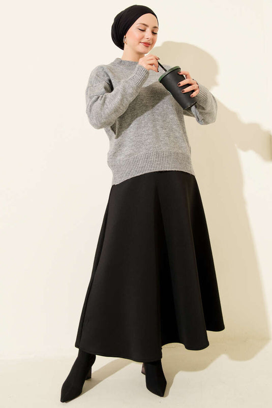 Pull gris uni en maille douce