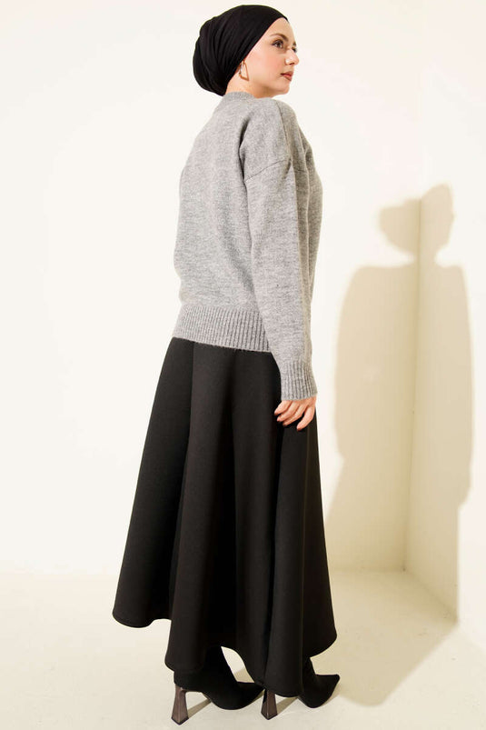 Pull gris uni en maille douce