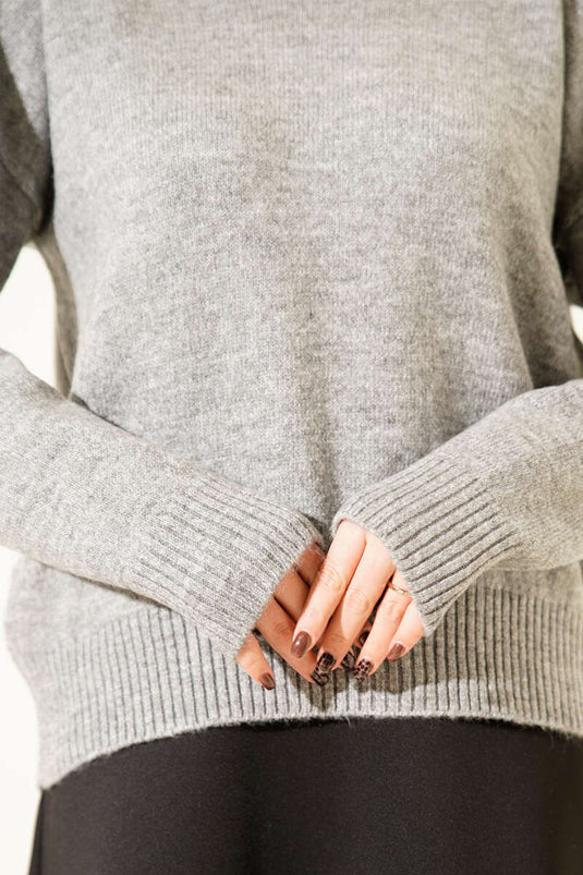 Pull gris uni en maille douce