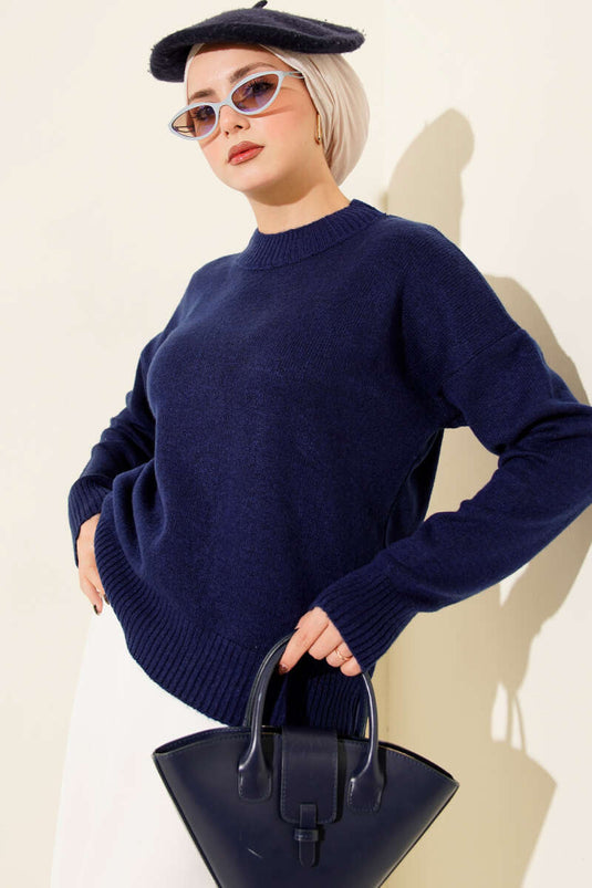 Plain Soft Knit Sweater Navy Blue