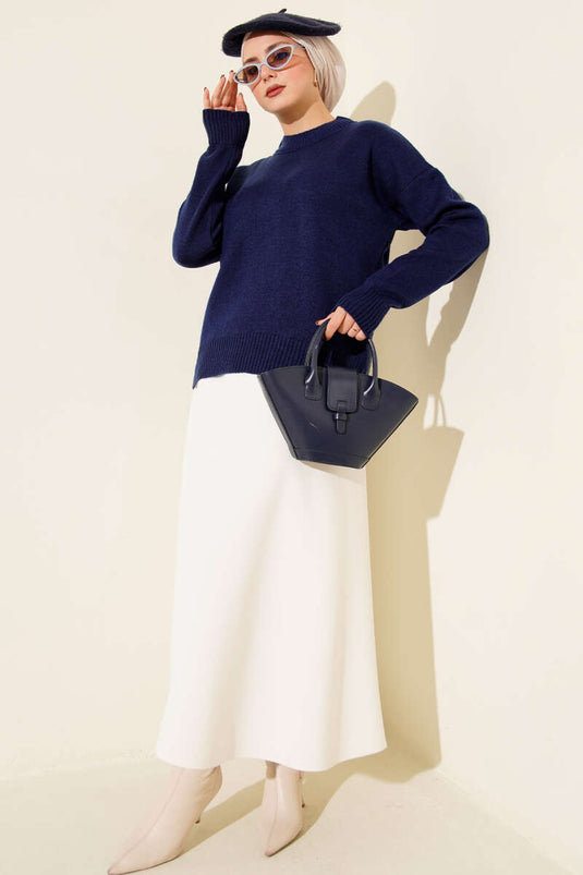 Plain Soft Knit Sweater Navy Blue