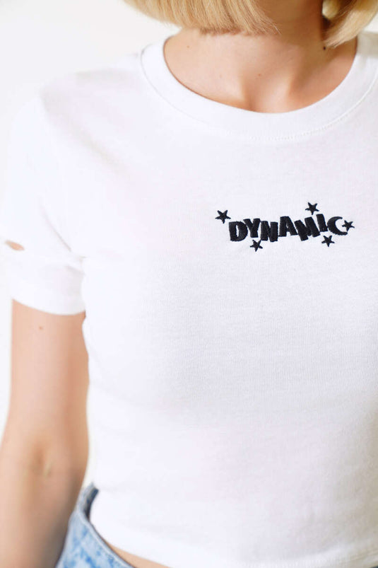 Dynamic Nakışlı Crop Ekru