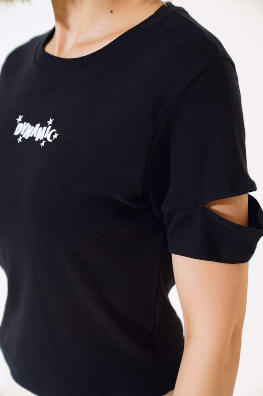 Dynamic Embroidered Crop Black
