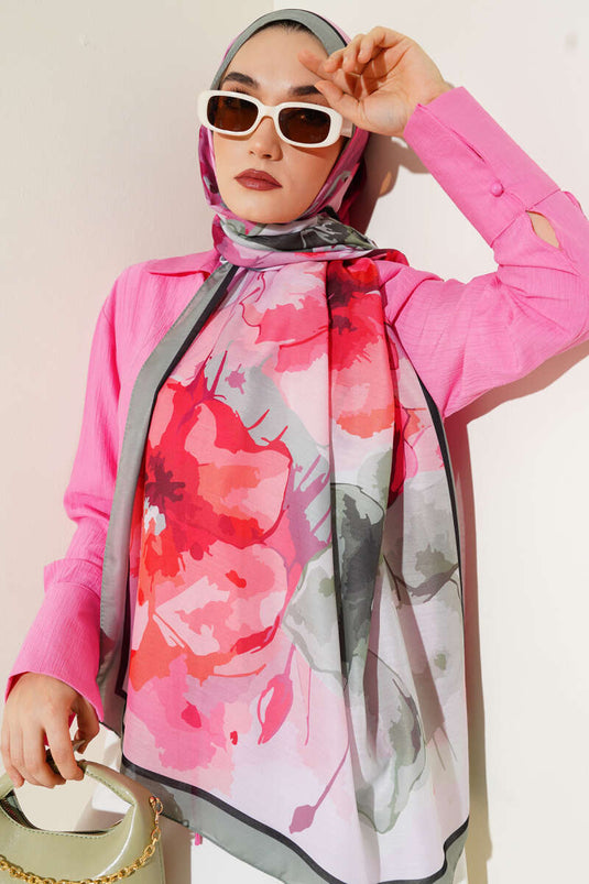 شال ناعم بنقشة زهور رخامية باللون الأخضر اللوزي