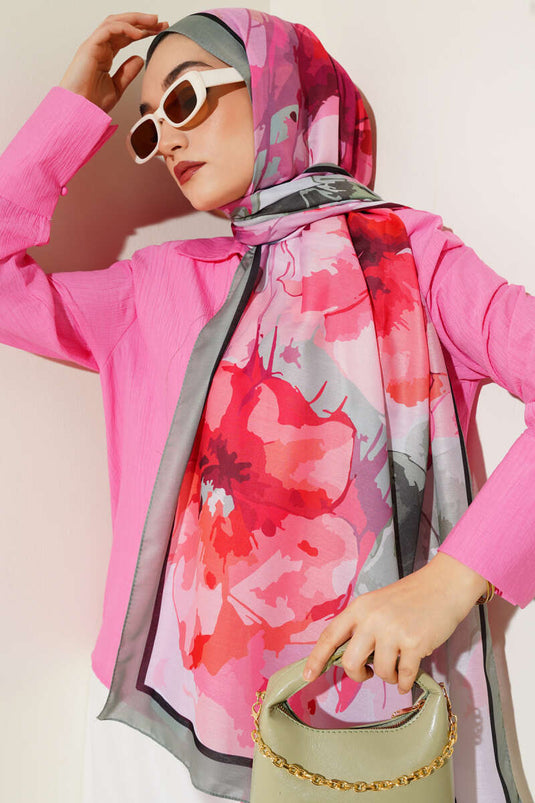 شال ناعم بنقشة زهور رخامية باللون الأخضر اللوزي