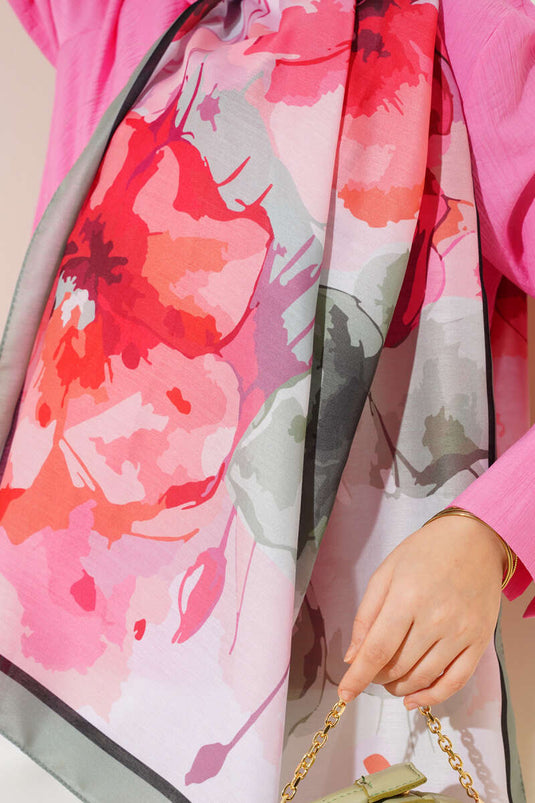 شال ناعم بنقشة زهور رخامية باللون الأخضر اللوزي