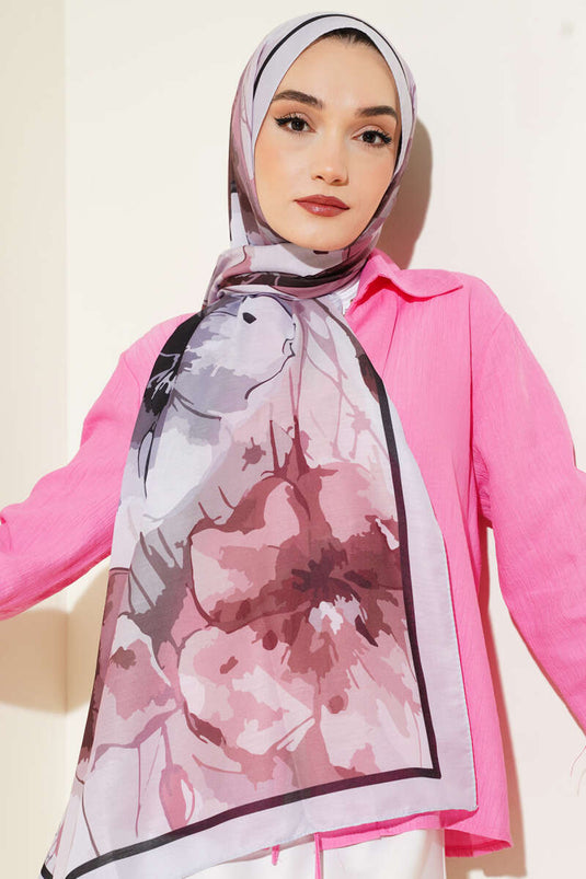 شال ناعم بنقشة زهور رخامية باللون الرمادي