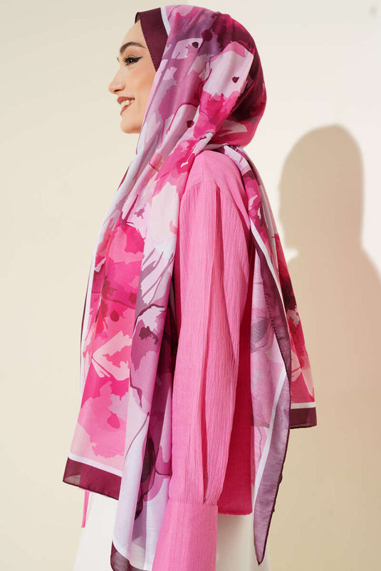 Châle doux à motif floral marbré prune