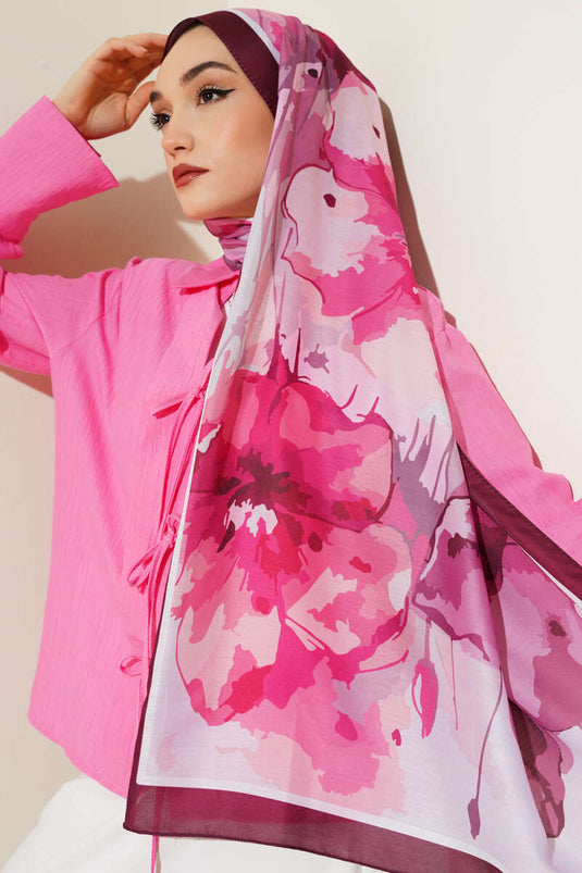 Châle doux à motif floral marbré prune