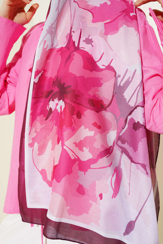 Châle doux à motif floral marbré prune