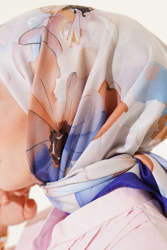 Marbled Floral Pattern Scarf, Navy Blue