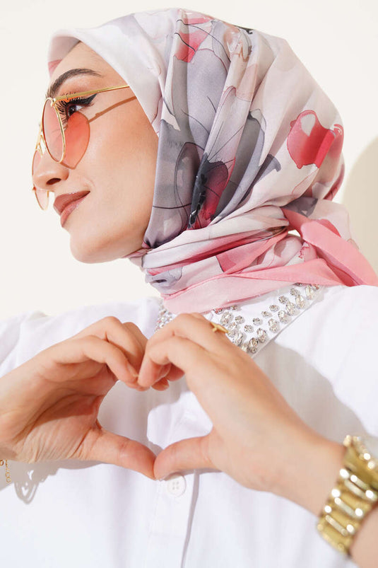 Schal mit marmoriertem Blumenmuster, puderrosa