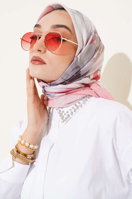 Schal mit marmoriertem Blumenmuster, puderrosa