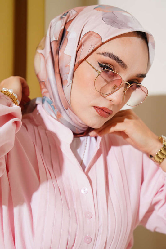 Marbled Floral Pattern Scarf, Tan