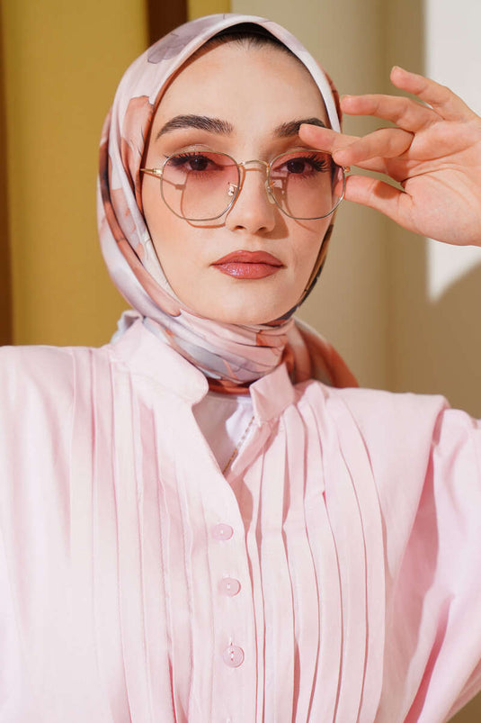 Marbled Floral Pattern Scarf, Tan