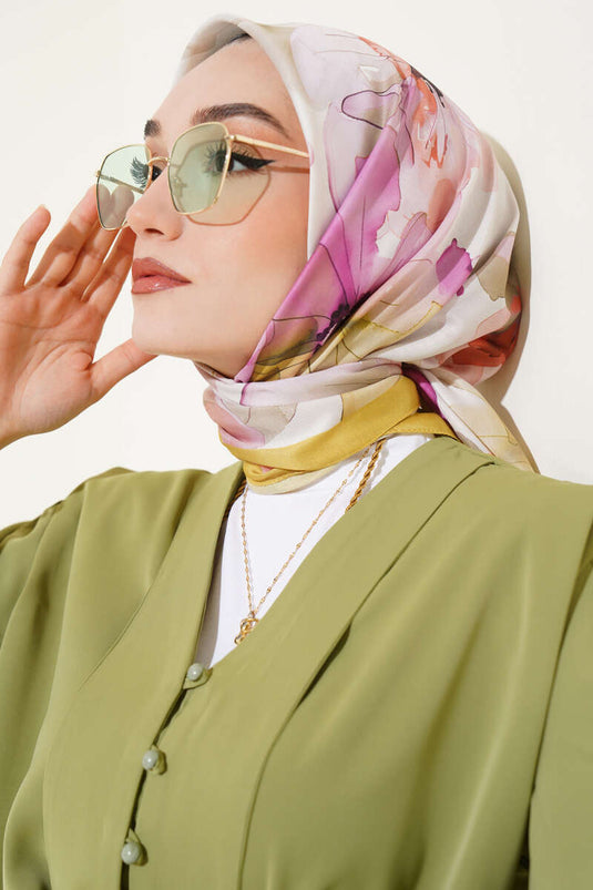 وشاح بنقشة زهور رخامية، أخضر زيتوني