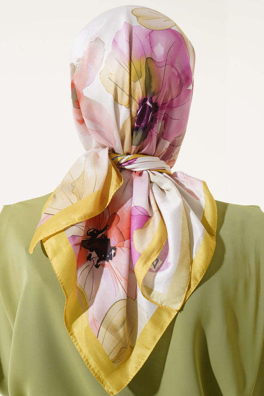 وشاح بنقشة زهور رخامية، أخضر زيتوني