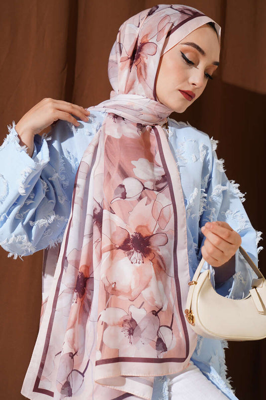 Schal mit marmoriertem Blumenstreifenmuster, Lachs