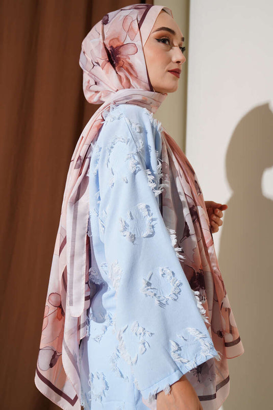 Schal mit marmoriertem Blumenstreifenmuster, Lachs