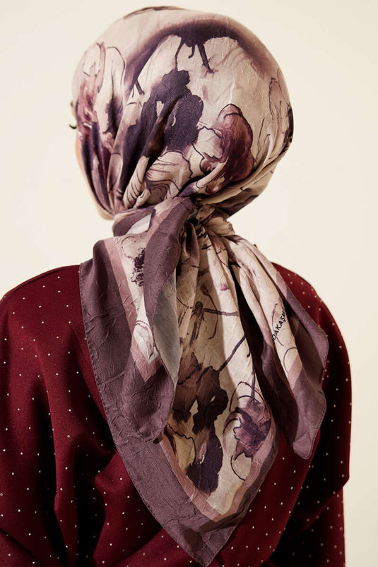 Ebruli Çiçekli Bambu Kraş Eşarp Acı Kahve