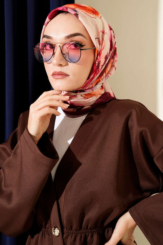 وشاح بامبو كراش مزخرف بأزهار ملونة بورغندي