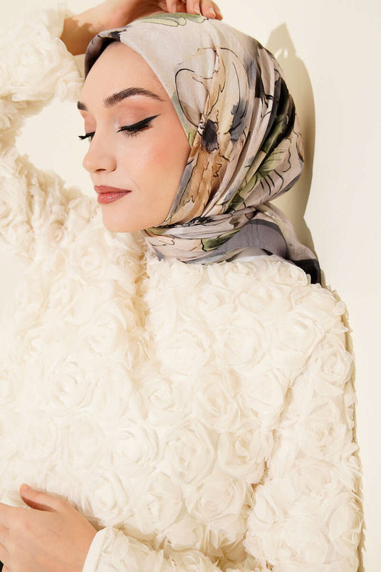 Sciarpa in maglia di bambù con motivo floreale marmorizzato, grigio fumo