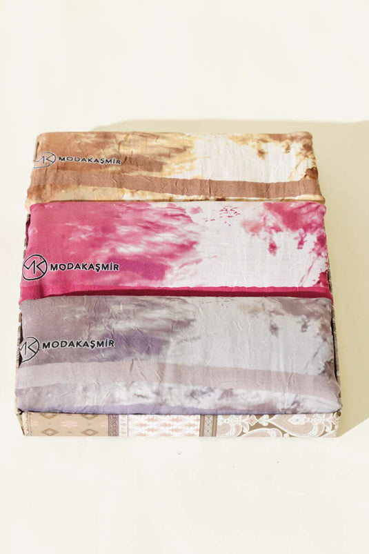 Ebruli Desen Bambu Kraş 3'lü Şal Seti Asorti 1