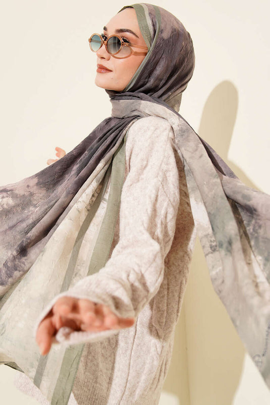 Marbled Pattern Bamboo Crush Scarf Light Green