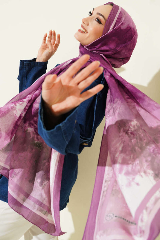 Marbled Pattern Bamboo Crush Shawl Rose Pink