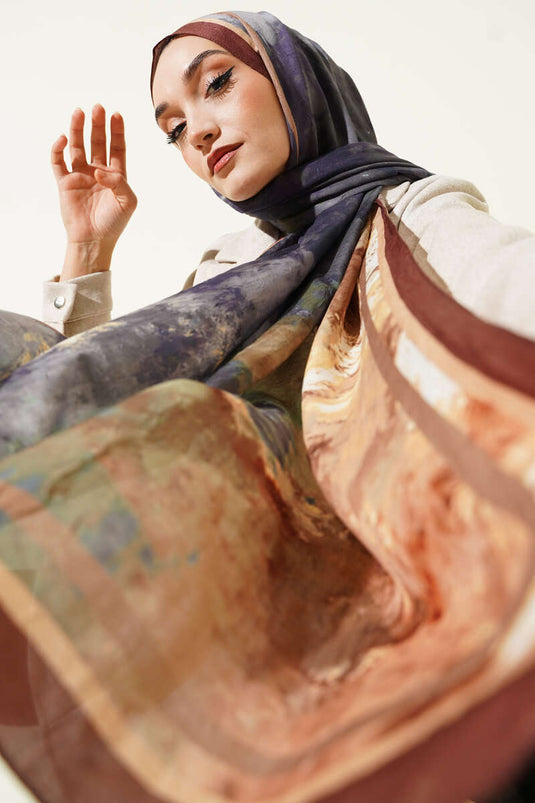 Marbled Pattern Bamboo Knit Scarf in Coffee