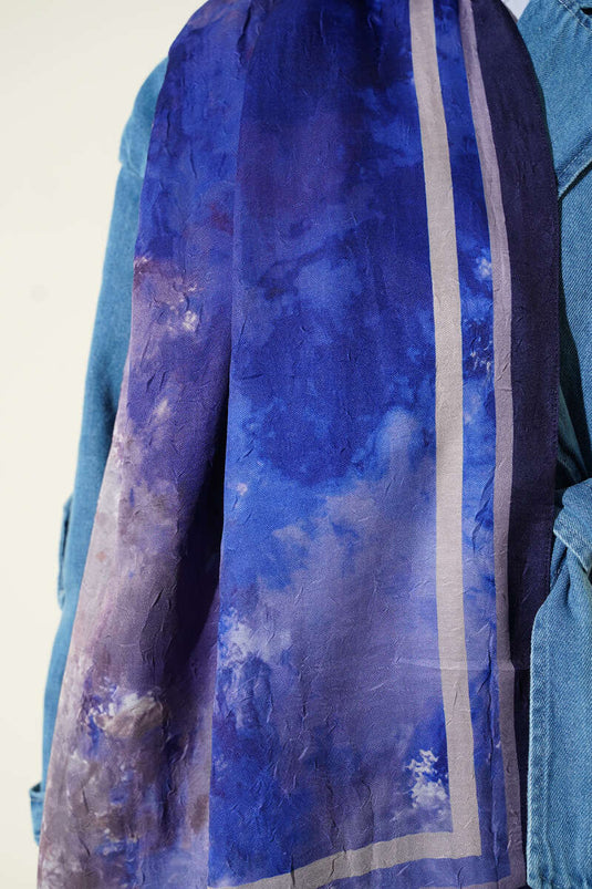 Marbled Pattern Bamboo Crush Scarf Navy Blue