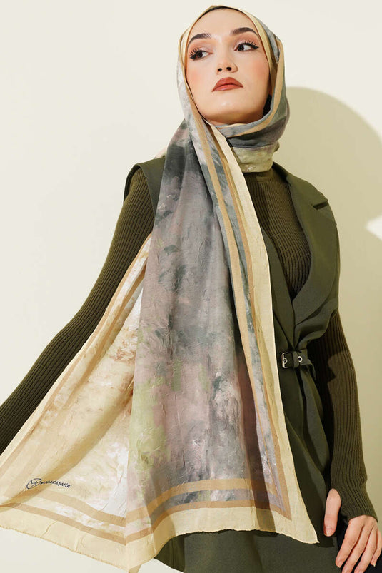 Marbled Pattern Bamboo Crush Scarf Yellow