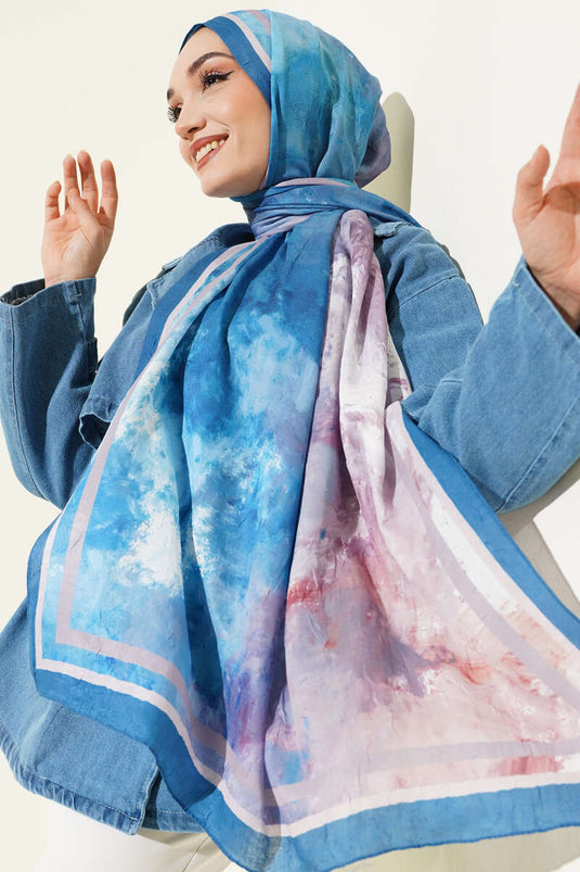Marbled Pattern Bamboo Crush Scarf Soft Blue