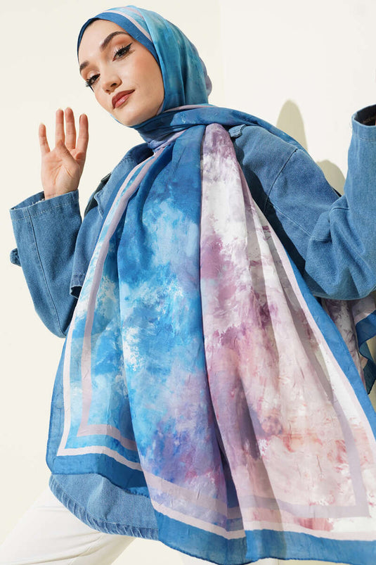 Marbled Pattern Bamboo Crush Scarf Soft Blue