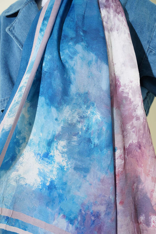 Marbled Pattern Bamboo Crush Scarf Soft Blue