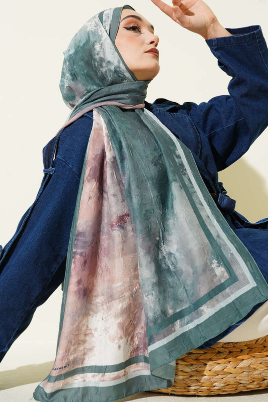 Ebruli Desen Bambu Kraş Şal Zümrüt