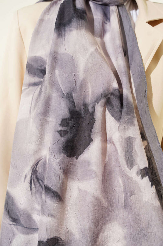 Ebruli Patterned Bamboo Crêpe Shawl Gray