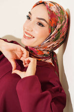 Ebruli Desenli Eşarp Bordo