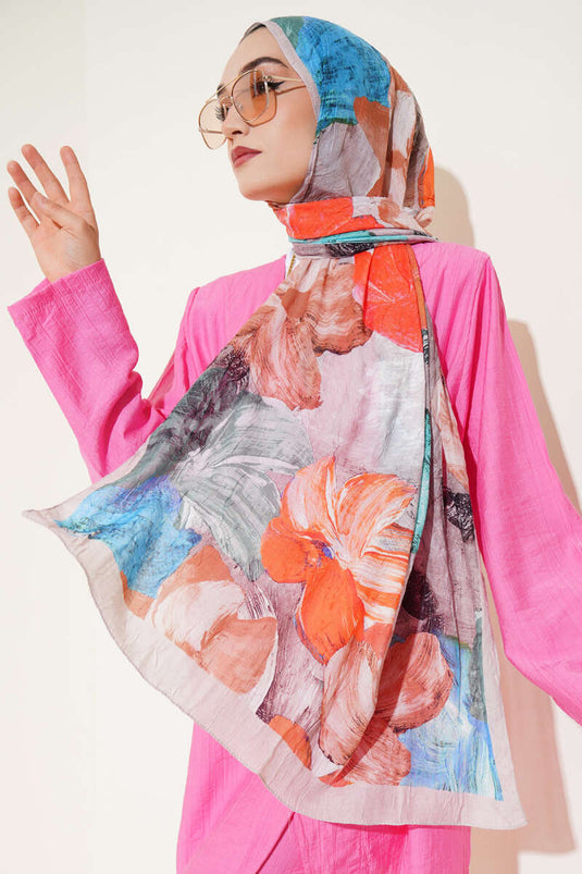 Ebruli Desenli Soft Kraş Şal Bej