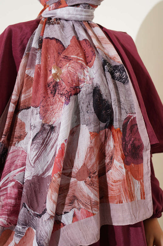 Marbled Patterned Soft Crush Shawl Latte