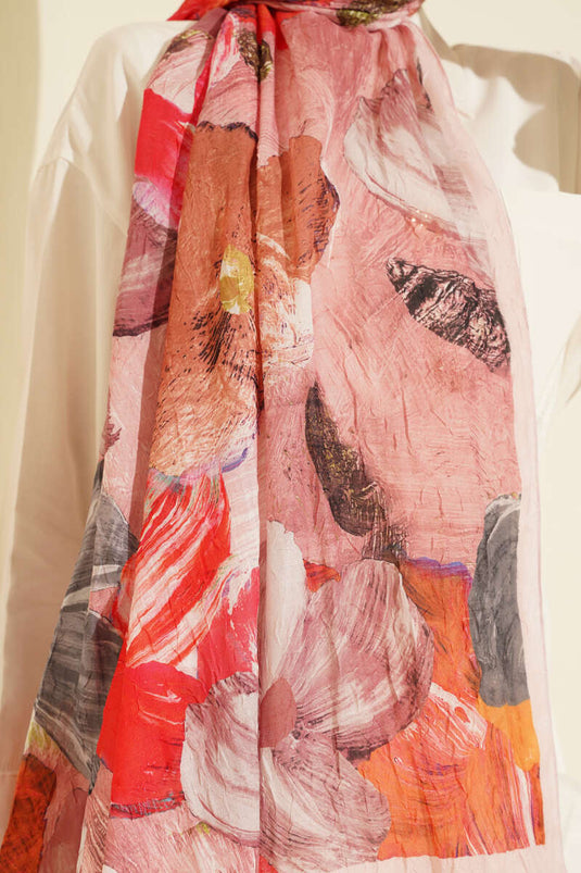 وشاح ناعم الملمس بنقشة رخامية، لون وردي فاتح