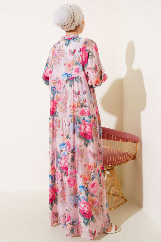 Pink Marbled Rose Patterned Dress