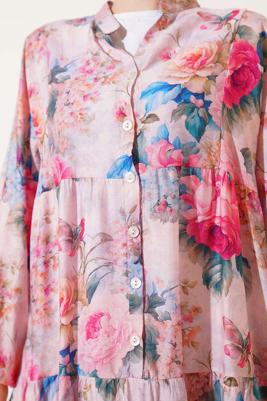 Pink Marbled Rose Patterned Dress