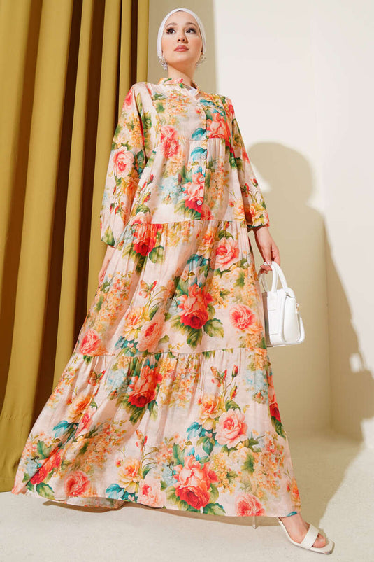 Robe à motifs roses marbrées verte