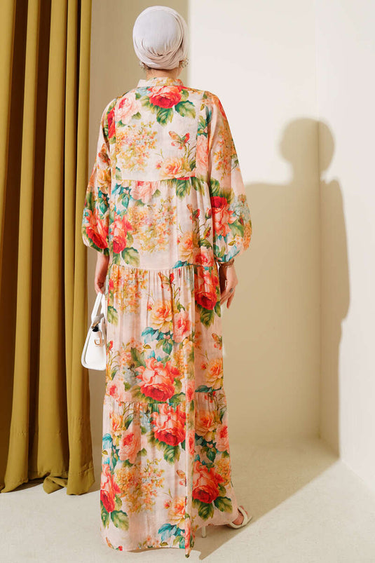 Robe à motifs roses marbrées verte