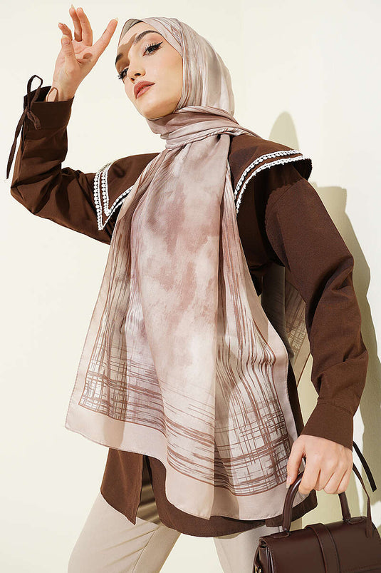 Écharpe motif marbre Ebruli beige