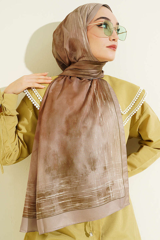 Écharpe motif marbre Ebruli beige sable